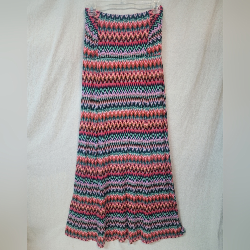 Convertible Maxi Skirt OR Strapless Dress Sz Med Zigzag Chevron Aztec Hippie